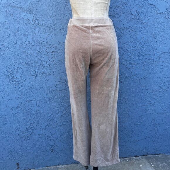 Y2k Velour Track Pants Beige Size Medium 2000s Wide leg Esprit lounge wear - Picture 3 of 12